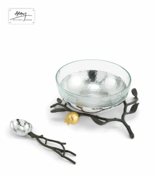Pomegranate glass bowl with spoon